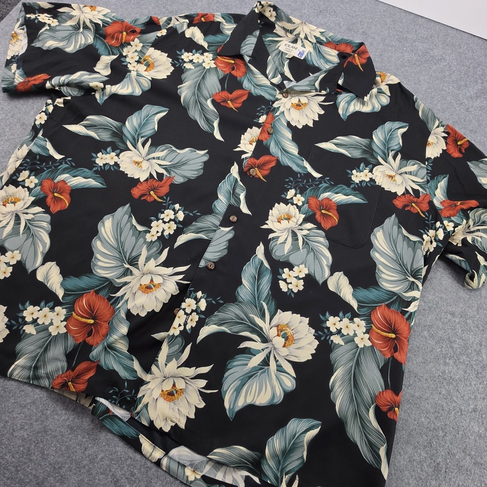 Iolani Mens 3XL Tropical Floral Short Sleeve Hawaiian Shirt Black Floral USA - Picture 2 of 14